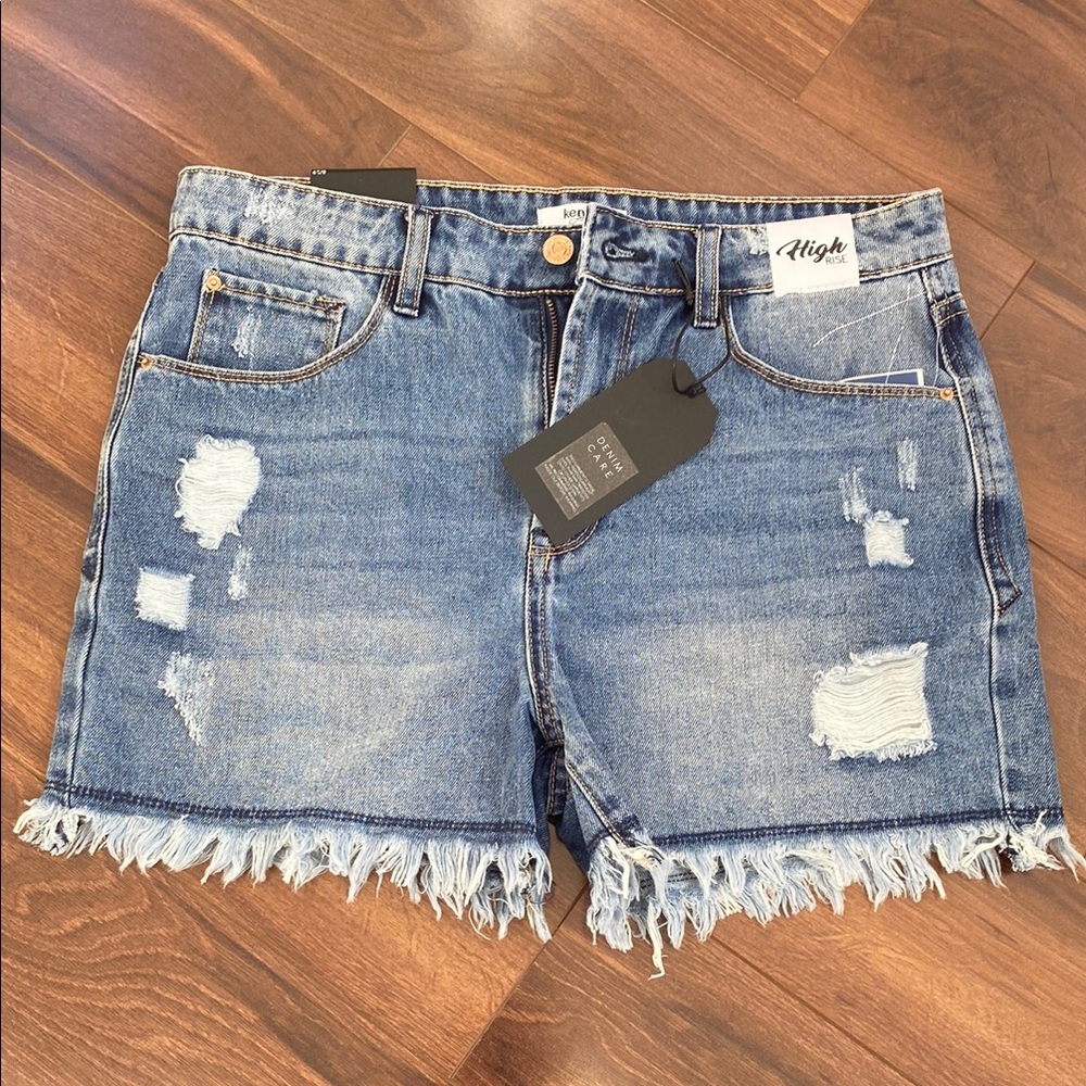 Blue Distressed Denim Women Shorts